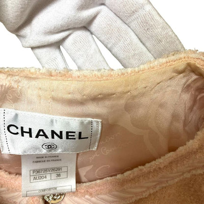 Good Chanel Lion Head Coco Button No Collar Tweed Jacket P36725 Size 38 Pink