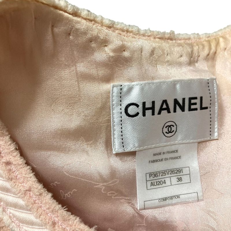 Good Chanel Lion Head Coco Button No Collar Tweed Jacket P36725 Size 38 Pink