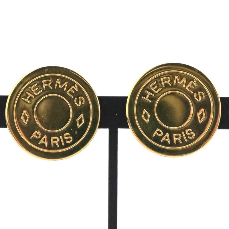 Hermes GP Serie Round Earring Gold Color Ladies Used