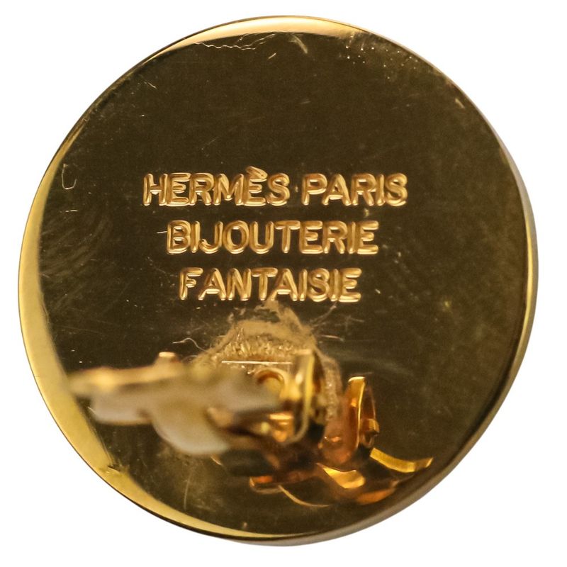 Hermes GP Serie Round Earring Gold Color Ladies Used