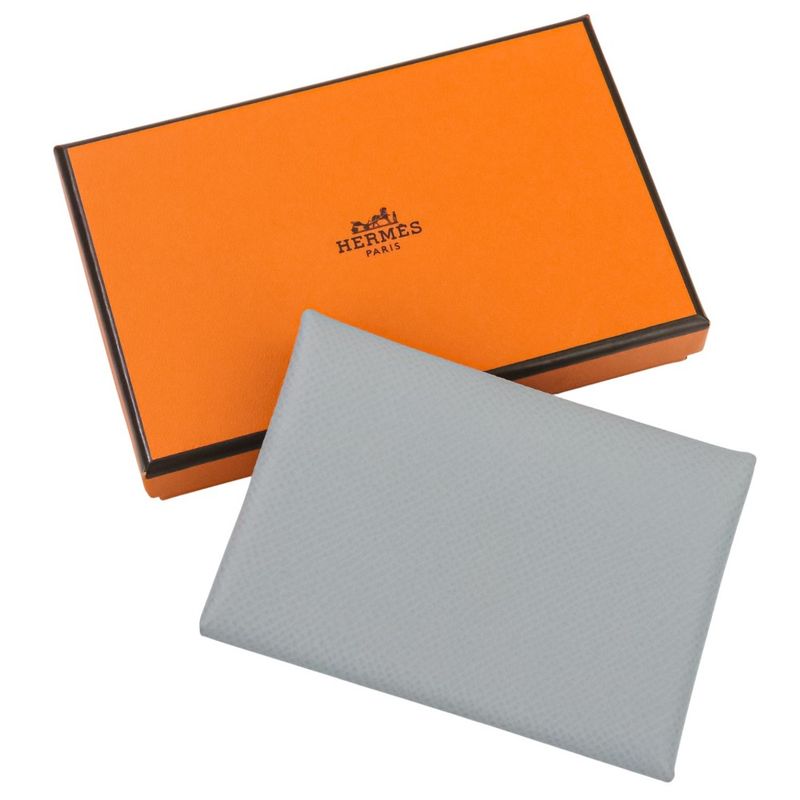 Hermes Calvi Duo Vaux Epson Leather Compact Wallet Gripin Tan Gray Marked K