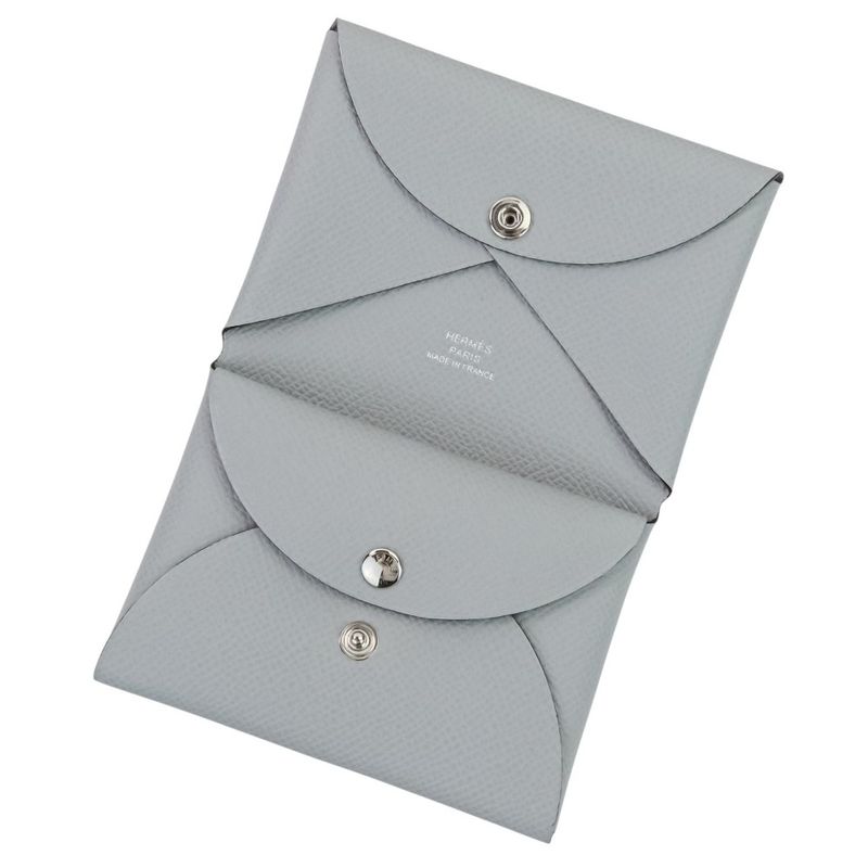 Hermes Calvi Duo Vaux Epson Leather Compact Wallet Gripin Tan Gray Marked K