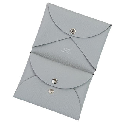 Hermes Calvi Duo Vaux Epson Leather Compact Wallet Gripin Tan Gray Marked K