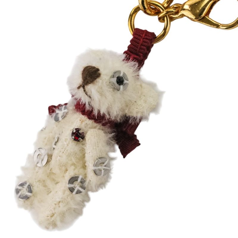 Prada Sequins Bear Mini Charm Key Holder Bag Charm White Red Gold Color Women's