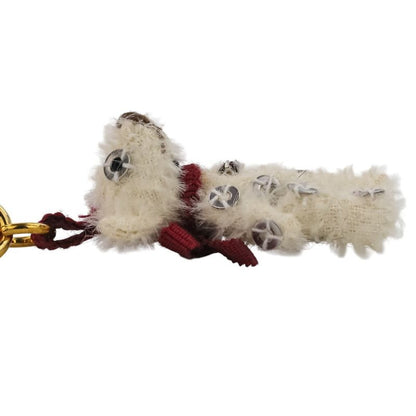 Prada Sequins Bear Mini Charm Key Holder Bag Charm White Red Gold Color Women's