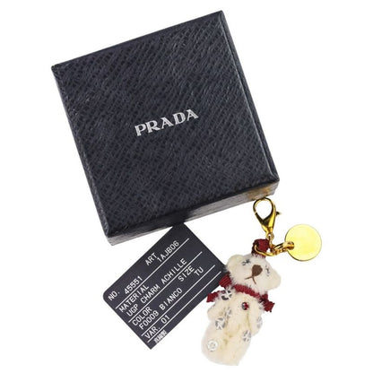Prada Sequins Bear Mini Charm Key Holder Bag Charm White Red Gold Color Women's