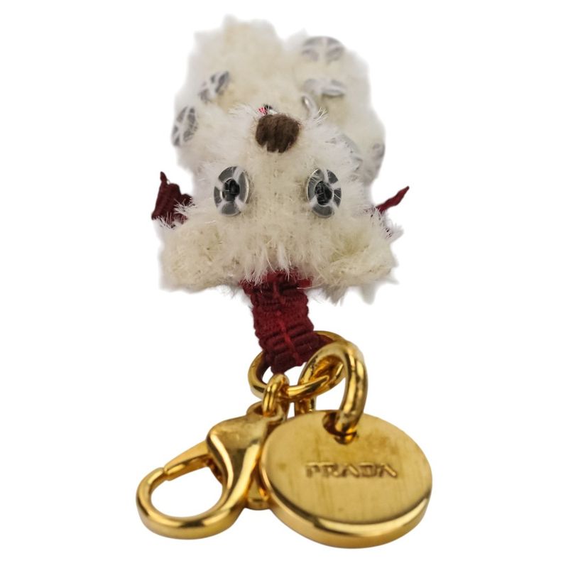 Prada Sequins Bear Mini Charm Key Holder Bag Charm White Red Gold Color Women's