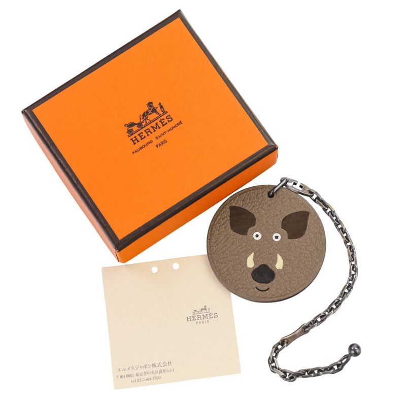 Hermes 2007 Chinese Zodiac Sign of the Year Wild Boar Leather Bag Charm Key