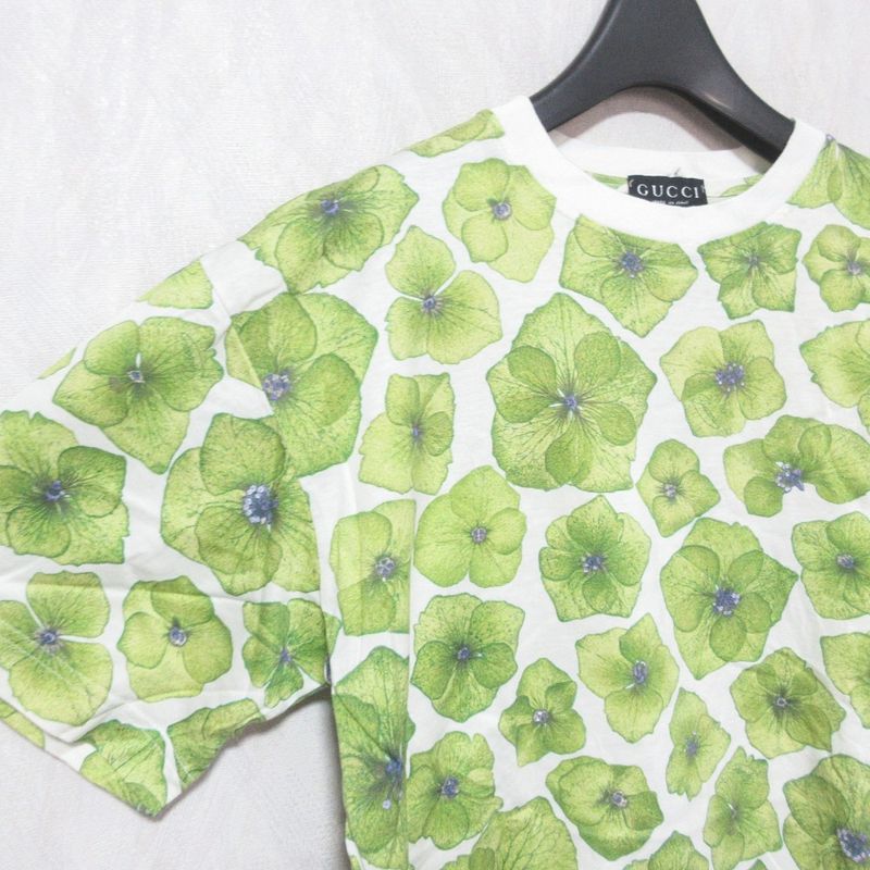 Gucci Flower Print Crew Neck Short Sleeve T-Shirt Cut and Sewn S Green Men's