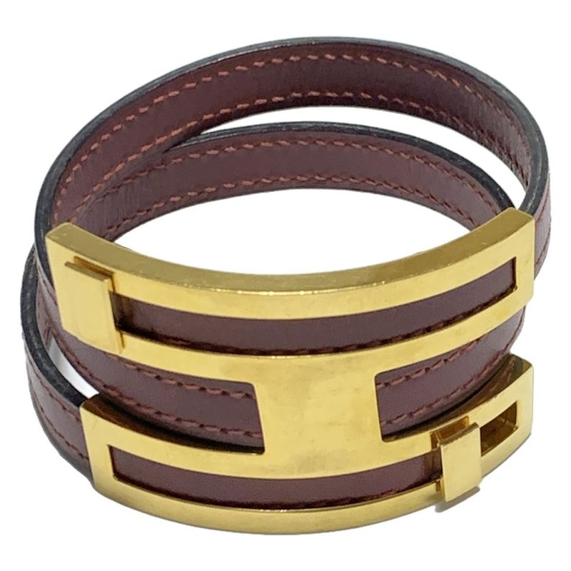 Hermes Bangle Puss Leather Bordeaux×gold