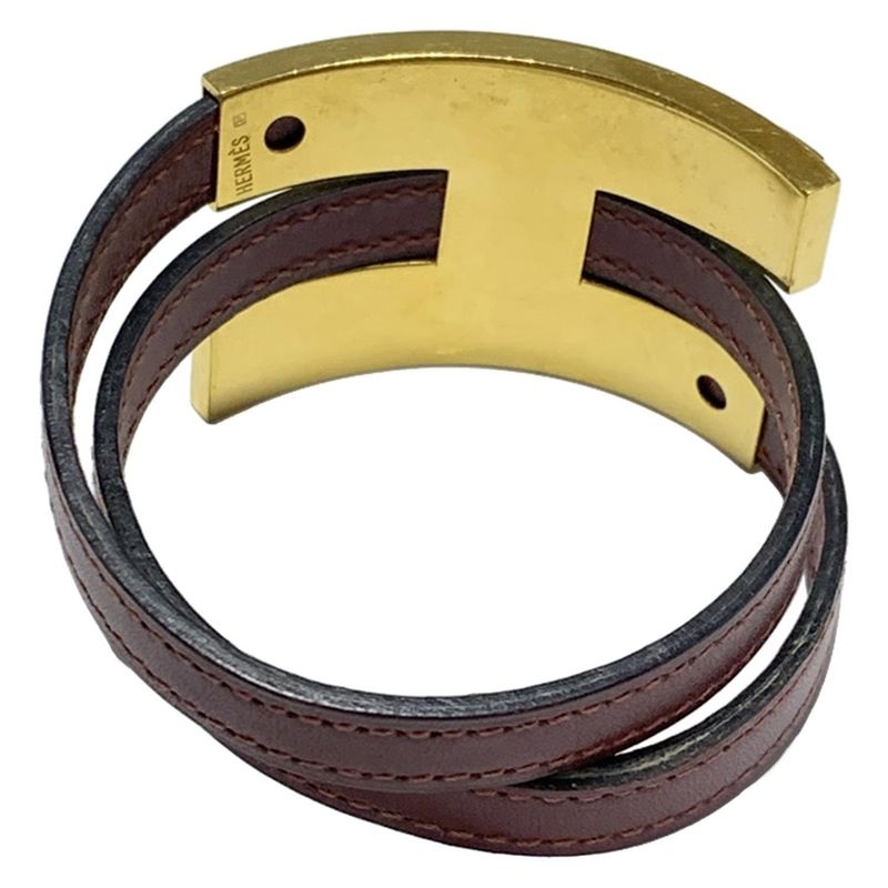 Hermes Bangle Puss Leather Bordeaux×gold