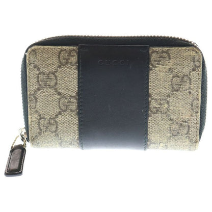 Gucci GG Supreme Round Zip Coin Case Beige Black 451242