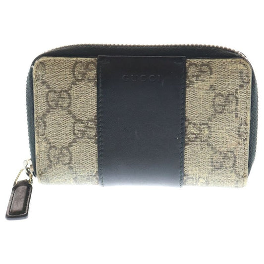 Gucci GG Supreme Round Zip Coin Case Beige Black 451242