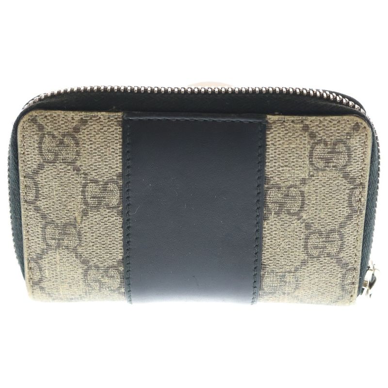 Gucci GG Supreme Round Zip Coin Case Beige Black 451242
