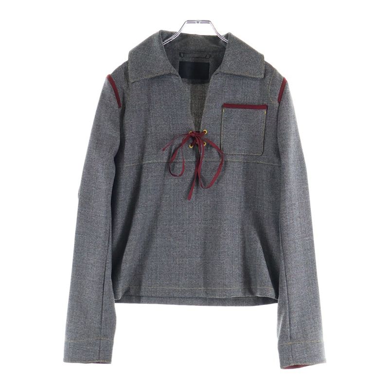 Prada 16AW Race UP Side Zip Shirt Sgn297 S162 Ribbon Sailor Jacket Gray