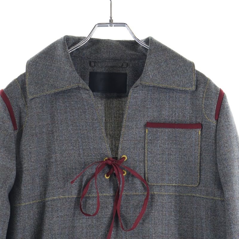 Prada 16AW Race UP Side Zip Shirt Sgn297 S162 Ribbon Sailor Jacket Gray