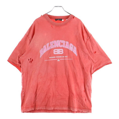 Balenciaga 22SS Destroyed Logo Print Short-sleeved T-shirt Cut And Sewn Red