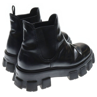 Prada Monolith Brushed Leather Chelsea Side Gore Boots Black 2te174