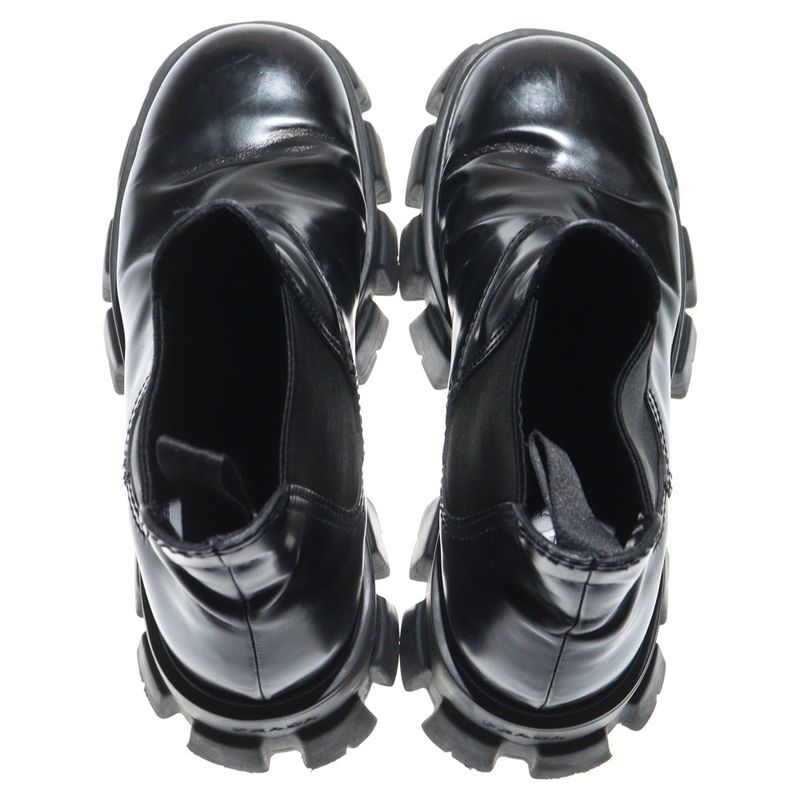 Prada Monolith Brushed Leather Chelsea Side Gore Boots Black 2te174
