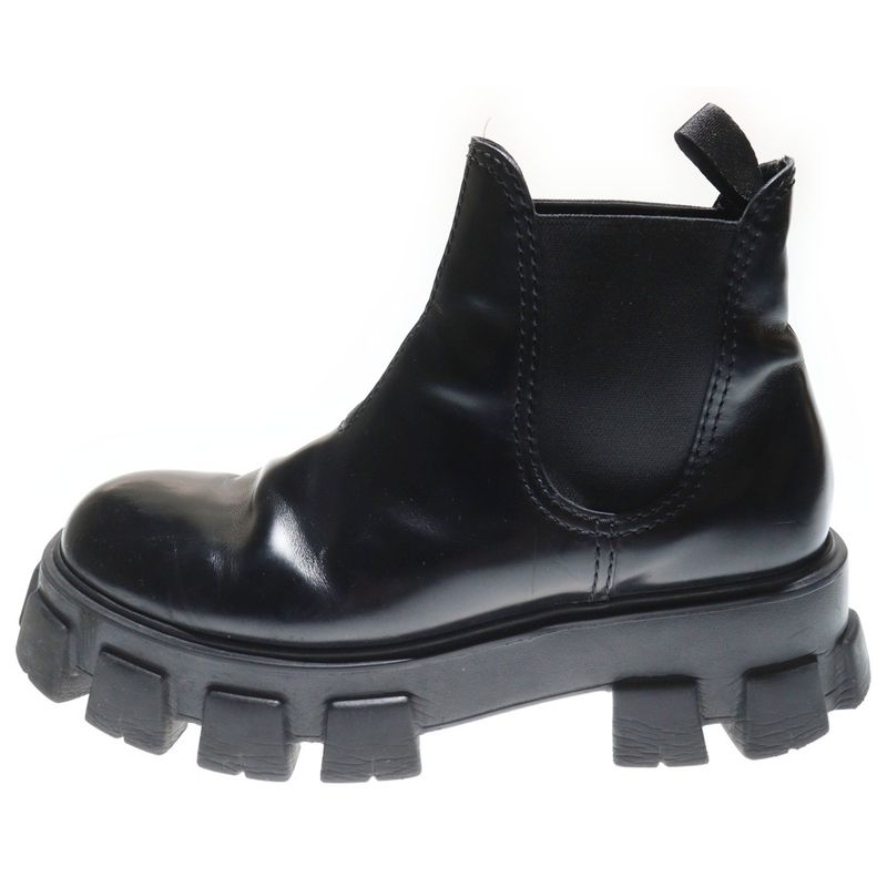 Prada Monolith Brushed Leather Chelsea Side Gore Boots Black 2te174