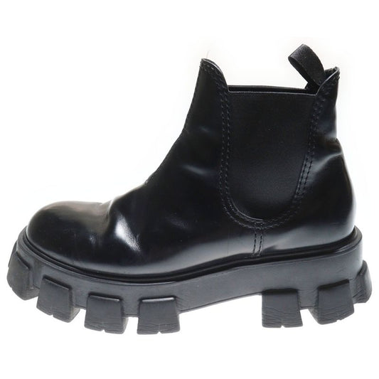 Prada Monolith Brushed Leather Chelsea Side Gore Boots Black 2te174