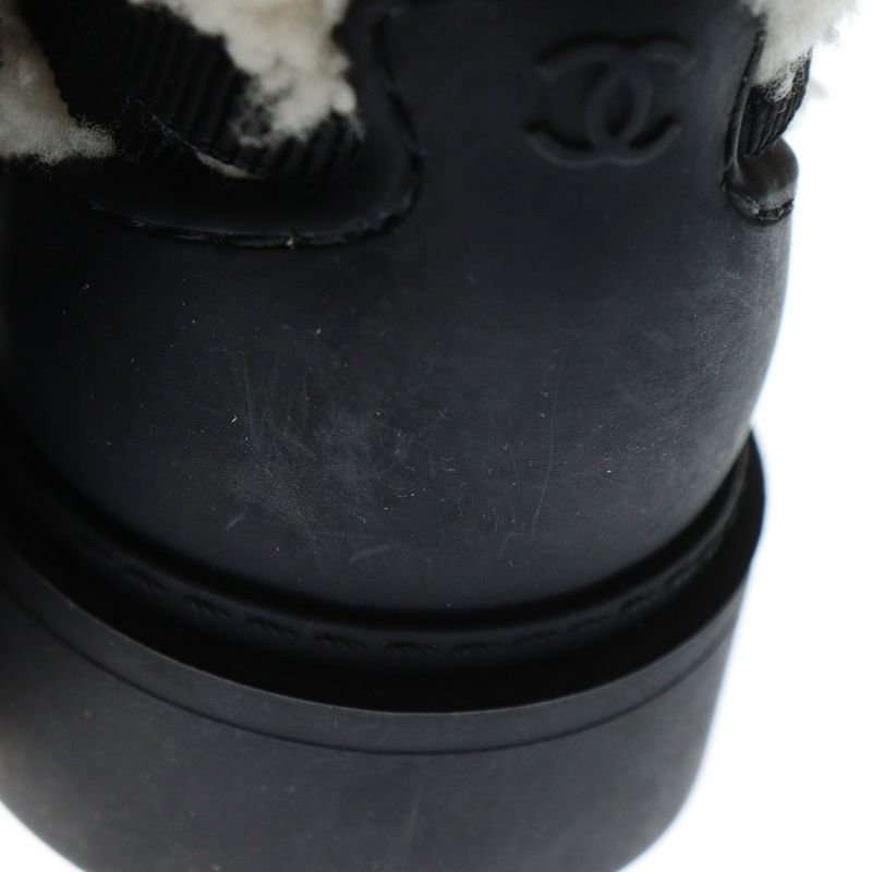 Chanel Shearling Mutton COCO Mark Boa Snow G35342 Shearling Mouton Coco Mark