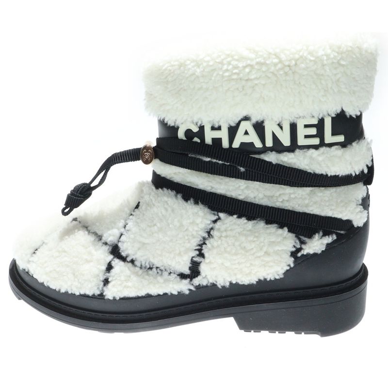 Chanel Shearling Mutton COCO Mark Boa Snow G35342 Shearling Mouton Coco Mark