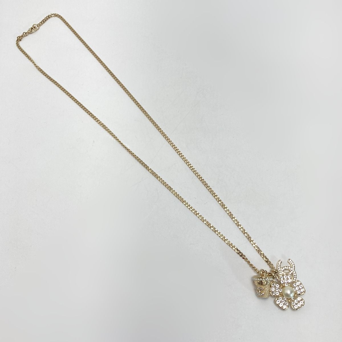 Chanel Cocomark Flower Necklace B23s Gold GP Rhinestone Fake Pearl