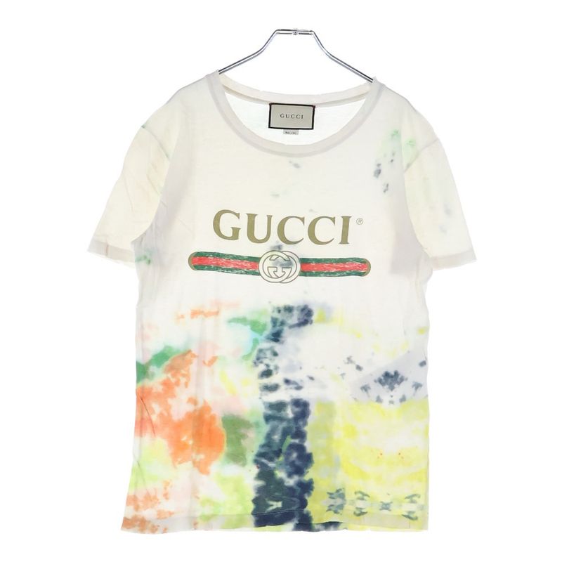 Gucci Tie Dye Front Logo T-shirt Cut And Sewn White