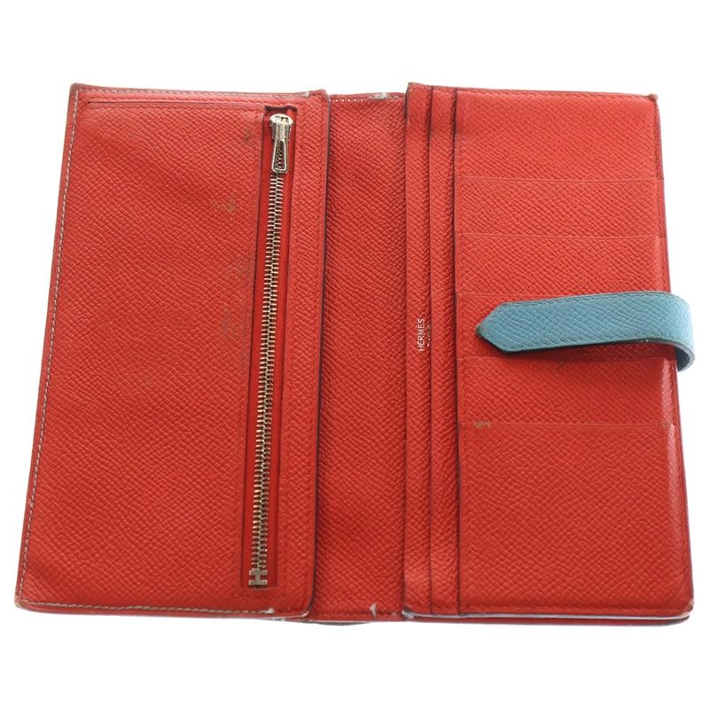 Hermes Bearn Souffle Long Wallet Long Wallet Card Case Light Blue And Red Epson