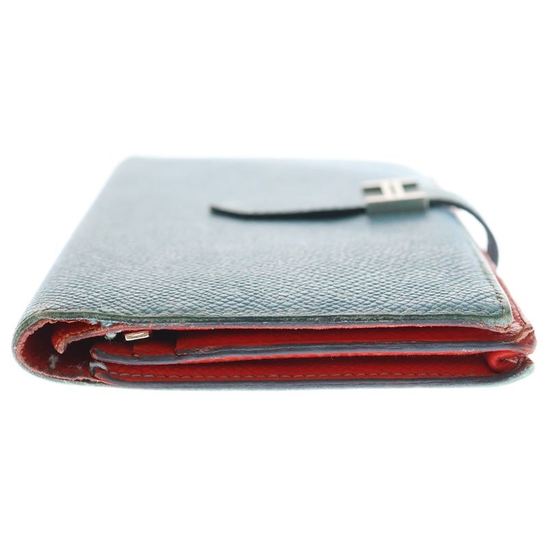 Hermes Bearn Souffle Long Wallet Long Wallet Card Case Light Blue And Red Epson