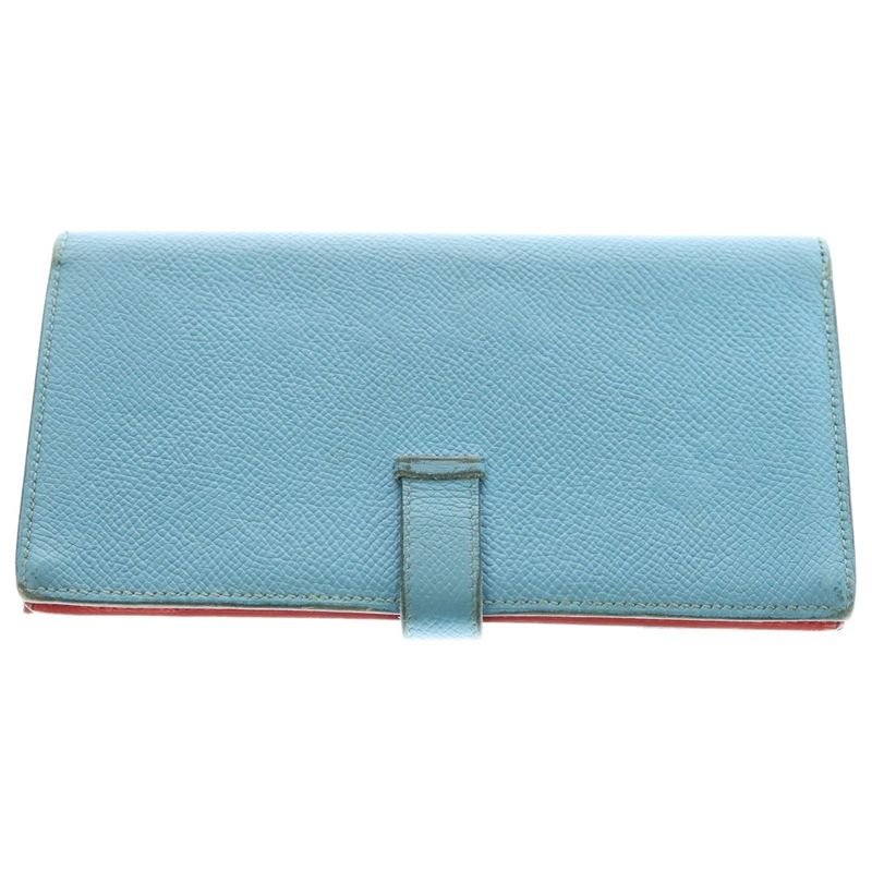 Hermes Bearn Souffle Long Wallet Long Wallet Card Case Light Blue And Red Epson