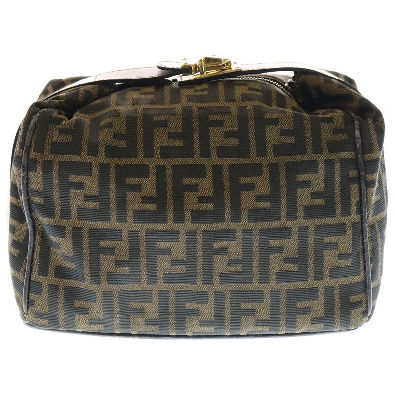 Fendi FF Zucca Pattern Leather Switched Canvas Vanity Bag Handbag Gdhardware