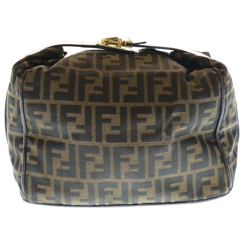 Fendi FF Zucca Pattern Leather Switched Canvas Vanity Bag Handbag Gdhardware