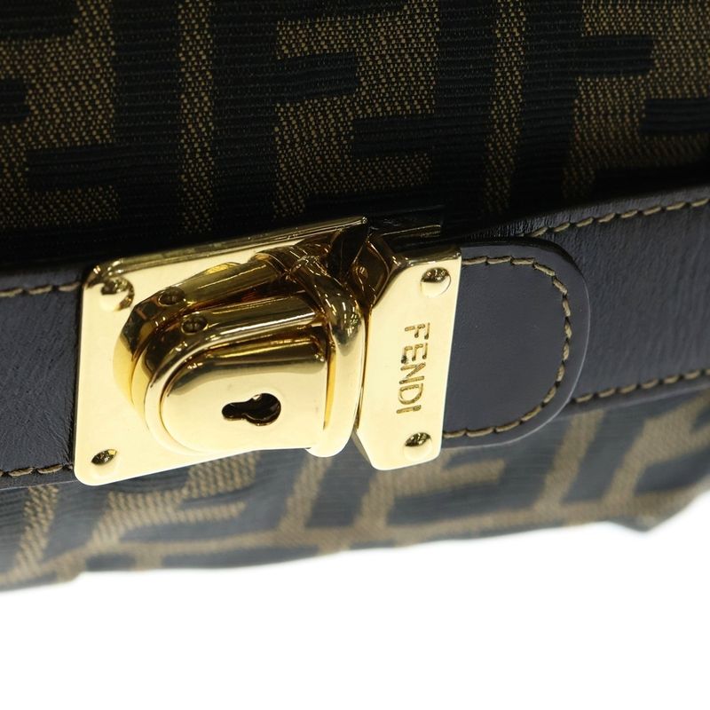Fendi FF Zucca Pattern Leather Switched Canvas Vanity Bag Handbag Gdhardware