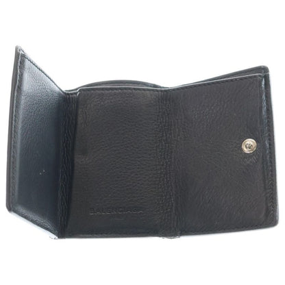 Balenciaga Paper Mini Wallet Trifold Coin Case Black Leather 391446