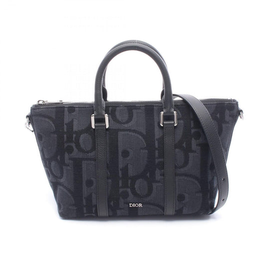 Dior Handbag Weekender 25 Maxi Oblique Black Canvas Leather Maxi Oblique