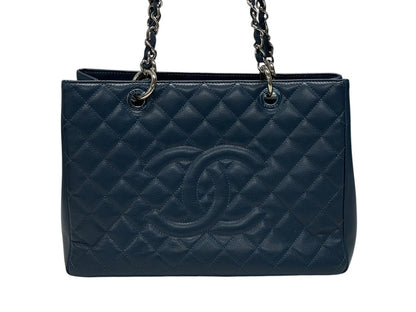 Chanel Grand Shopping Tote Bag GST Chain Caviar Leather CC Logo Navy Silver — view 2