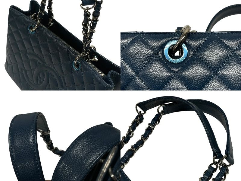 Chanel Grand Shopping Tote Bag GST Chain Caviar Leather CC Logo Navy Silver — view 6
