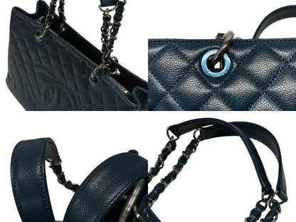 Chanel Grand Shopping Tote Bag GST Chain Caviar Leather CC Logo Navy Silver — view 6