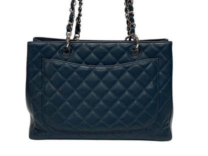 Chanel Grand Shopping Tote Bag GST Chain Caviar Leather CC Logo Navy Silver — view 3