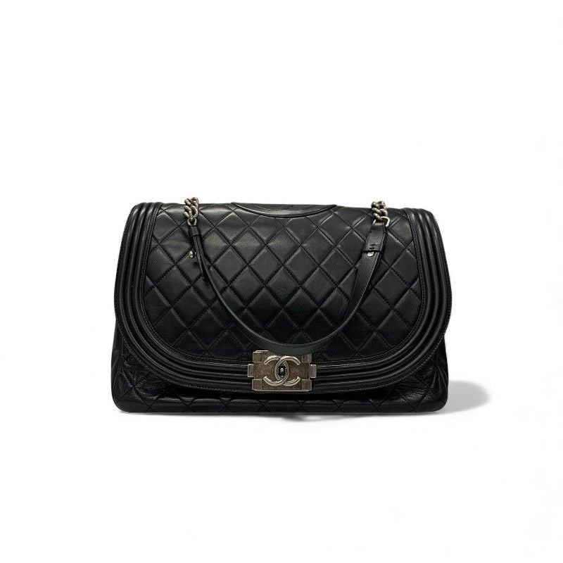 Chanel Bag Shoulder Bag Lambskin Black Silver Matelasse Coco Mark Boy Chanel