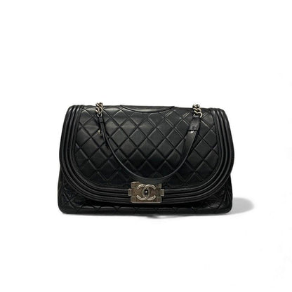 Chanel Bag Shoulder Bag Lambskin Black Silver Matelasse Coco Mark Boy Chanel