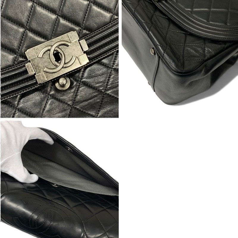 Chanel Bag Shoulder Bag Lambskin Black Silver Matelasse Coco Mark Boy Chanel