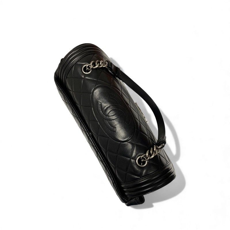 Chanel Bag Shoulder Bag Lambskin Black Silver Matelasse Coco Mark Boy Chanel