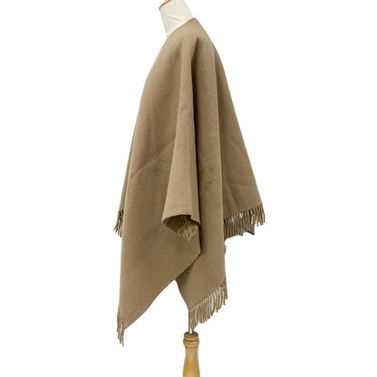 Fendi Outer Wool Brown Beige Logo Fringe Reversible Cape Poncho