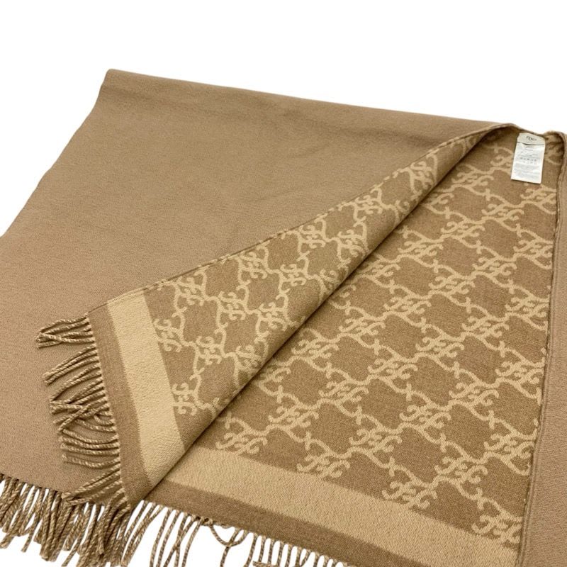 Fendi Outer Wool Brown Beige Logo Fringe Reversible Cape Poncho