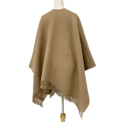 Fendi Outer Wool Brown Beige Logo Fringe Reversible Cape Poncho