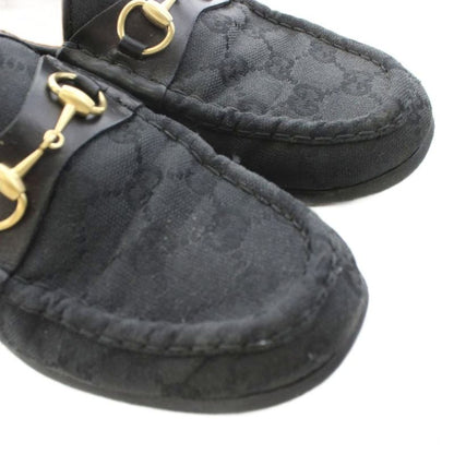 Gucci GG Canvas Horsebit Loafer Moccasin Logo 36 Black 100 0255 9 KU ?D