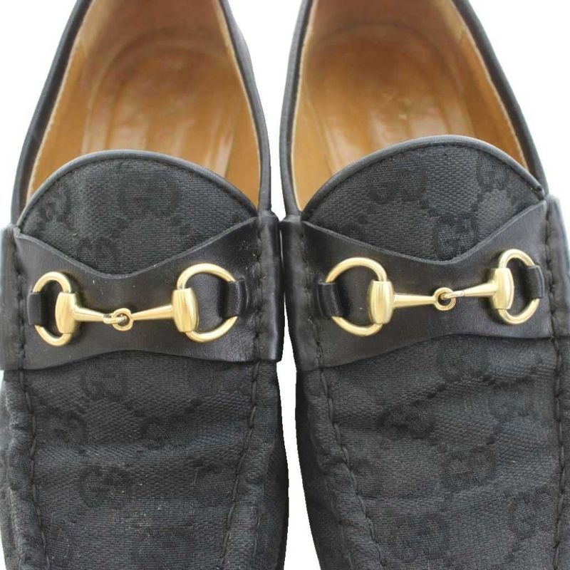 Gucci GG Canvas Horsebit Loafer Moccasin Logo 36 Black 100 0255 9 KU ?D